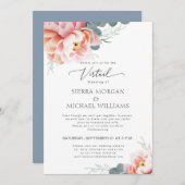 Virtuele bruiloft Elegant Bloemen Blush Dusty Blau Kaart (Voorkant / Achterkant)