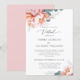 Virtuele bruiloft Elegante Bloemen Blush Roze Pioe Kaart