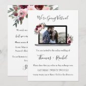 virtuele bruiloft laptop bordeaux bloem gebladerte kaart (Voorkant / Achterkant)