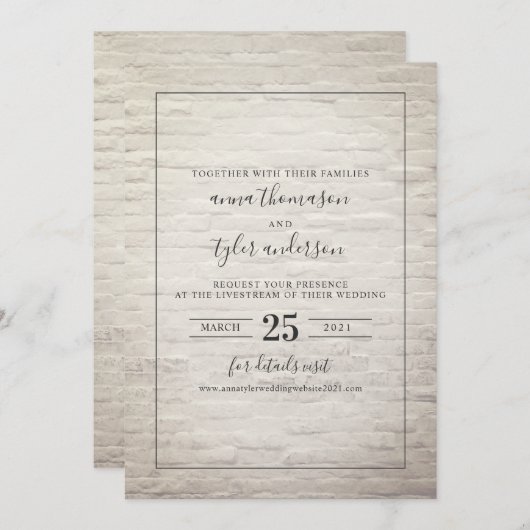 Virtuele bruiloft Livestream Black & White Brick Kaart (Voorkant / Achterkant)