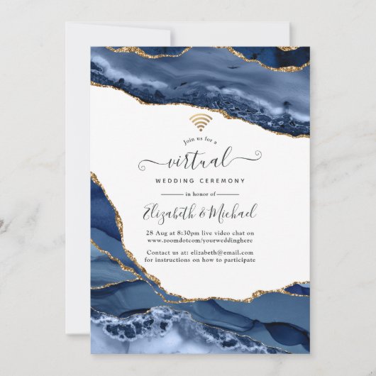 Virtuele bruiloft met marine en Gold Agate Online Kaart (Voorkant)