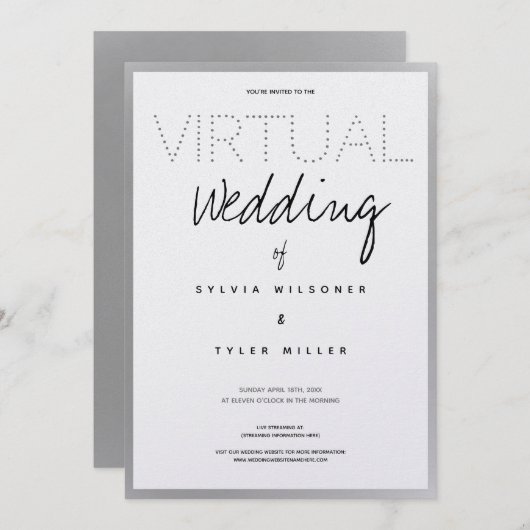 Virtuele bruiloft White Silver Black Typografie (Voorkant / Achterkant)