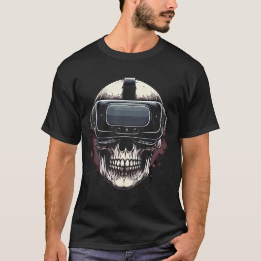 Virtuele Dood: Schedel in VR Realiteit T-shirt (Voorkant)