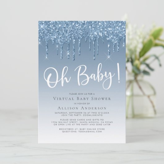 Virtuele douche Glitter Oh Baby Boy Blue Kaart (Staand voorkant)