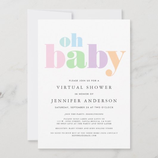 Virtuele douche | Oh Baby Pastel Minimal Modern Kaart (Voorkant)