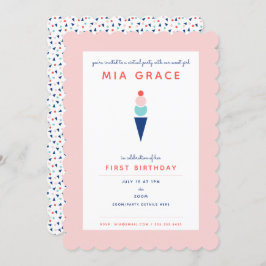 Virtuele eerste verjaardag Ice Cream Zoom Party Kaart