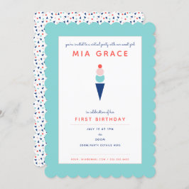 Virtuele Eerste Verjaardag Ijs Zoom Feest Aqua Kaart