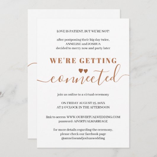 Virtuele elegante, moderne typografische bruiloft kaart (Voorkant / Achterkant)