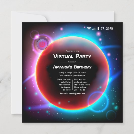 Virtuele feestdag met ruimtethema kaart (Voorkant)