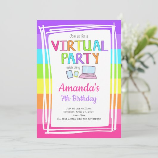 Virtuele feestelijke uitnodiging, verjaardag in qu kaart (Staand voorkant)