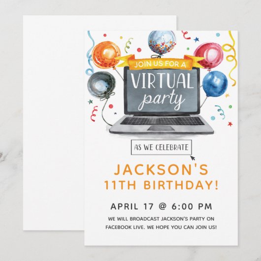 Virtuele feestuitnodiging kaart (Voorkant / Achterkant)