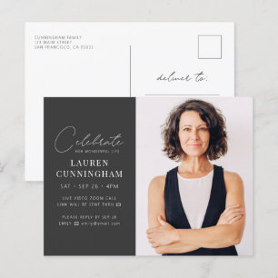 Virtuele feestvieren haar moderne eenvoudige foto uitnodiging briefkaart