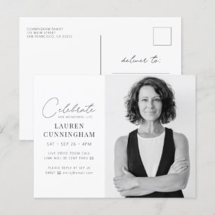 Virtuele feestvieren haar moderne eenvoudige foto uitnodiging briefkaart