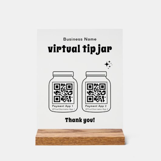 Virtuele fooienpot met 2 QR-code Acryl Bord (Voorkant)