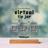 Virtuele fooienpot met 3 QR-code Acryl Bord (Neutraal)