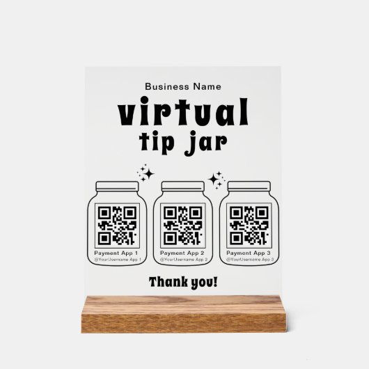 Virtuele fooienpot met 3 QR-code Acryl Bord (Voorkant)