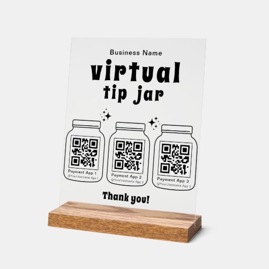 Virtuele fooienpot met 3 QR-code Acryl Bord (Hoek)