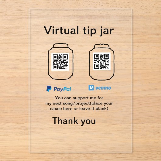 Virtuele fooienpot QR-code geld donatie PayPal ven Acryl Uitnodigingen (Voorkant)