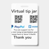 Virtuele fooienpot QR-code geld donatie PayPal ven Badge (Achterkant)