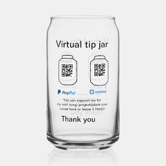 Virtuele fooienpot QR-code geld donatie PayPal ven Blikvorm Glas (Voorkant)
