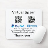 Virtuele fooienpot QR-code geld donatie PayPal ven Muismat (Met muis)
