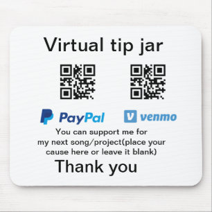 Virtuele fooienpot QR-code geld donatie PayPal ven Muismat