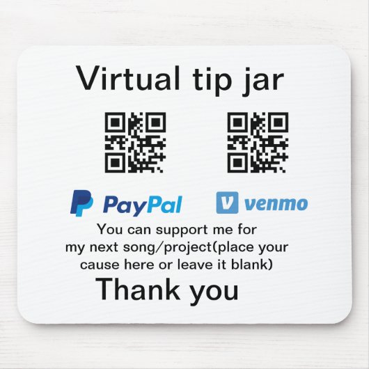 Virtuele fooienpot QR-code geld donatie PayPal ven Muismat (Voorkant)