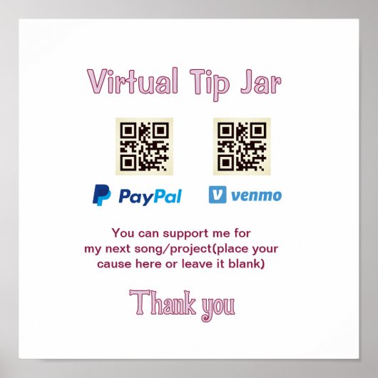 Virtuele fooienpot QR-code geld donatie PayPal ven Poster (Voorkant)