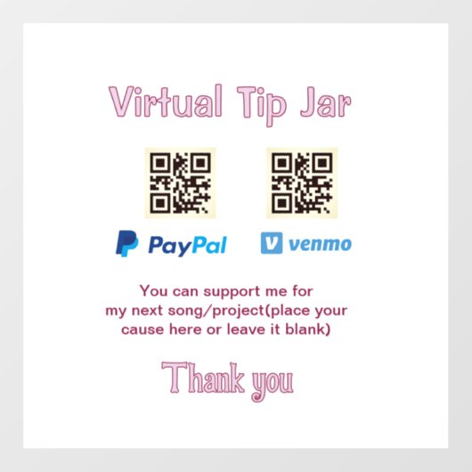 Virtuele fooienpot QR-code geld donatie PayPal ven Raamsticker (Vel)