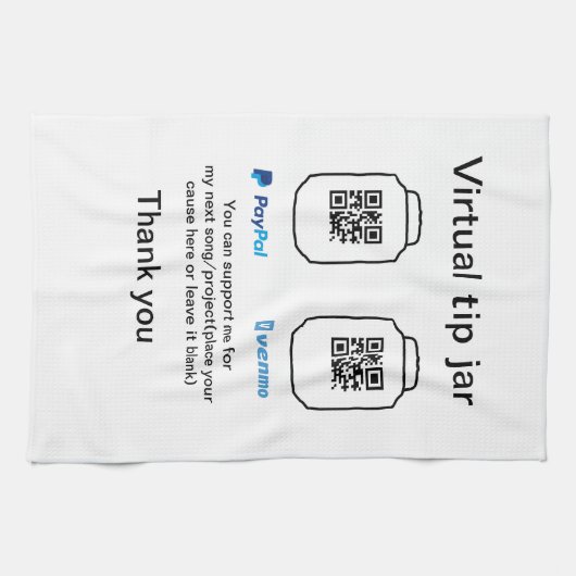 Virtuele fooienpot QR-code geld donatie PayPal ven Theedoek (Horizontaal)