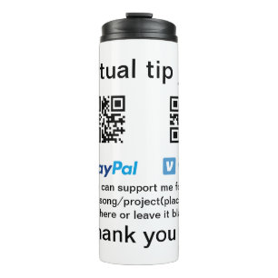 Virtuele fooienpot QR-code geld donatie PayPal ven Thermosbeker