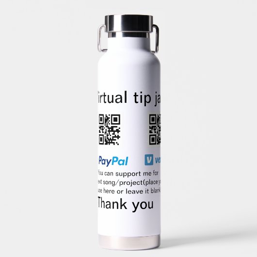 Virtuele fooienpot QR-code geld donatie PayPal ven Waterfles (Voorkant)