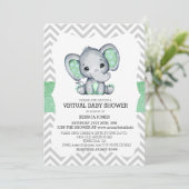 Virtuele Groene Olifant Chevron Glitter Baby Showe Kaart (Staand voorkant)