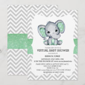 Virtuele Groene Olifant Chevron Glitter Baby Showe Kaart (Voorkant / Achterkant)