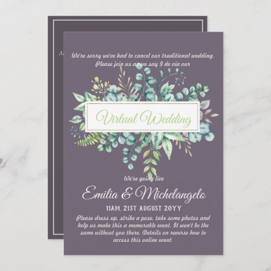 Virtuele huwelijksvideogesprek livestream-uitnodig (Voorkant / Achterkant)