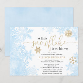 Virtuele jongen baby shower blauw goud kleine snee kaart