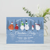 Virtuele Kerstfeest Sneeuwman Schaatsen Pijnbomen Kaart (Staand voorkant)