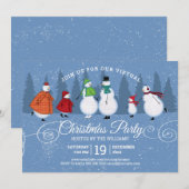 Virtuele Kerstfeest Sneeuwman Schaatsen Pijnbomen Kaart (Voorkant / Achterkant)