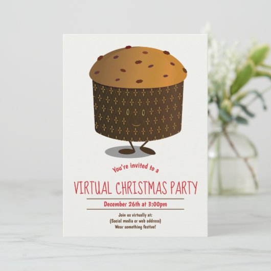 Virtuele kerstfeestdag in Panettone Red Brown Kaart (Staand voorkant)