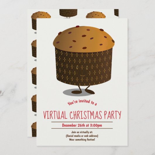 Virtuele kerstfeestdag in Panettone Red Brown Kaart (Voorkant / Achterkant)
