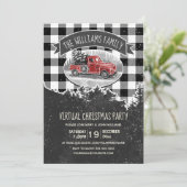 Virtuele kerstfeestdag  rode vrachtwagen geplakt kaart (Staand voorkant)