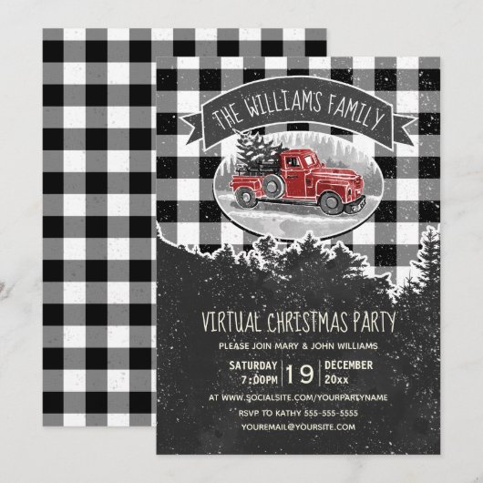 Virtuele kerstfeestdag  rode vrachtwagen geplakt kaart (Voorkant / Achterkant)