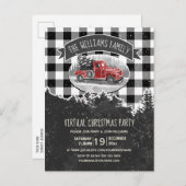 Virtuele kerstfeestdag  rode vrachtwagen geplakt uitnodiging briefkaart (Voorkant / Achterkant)