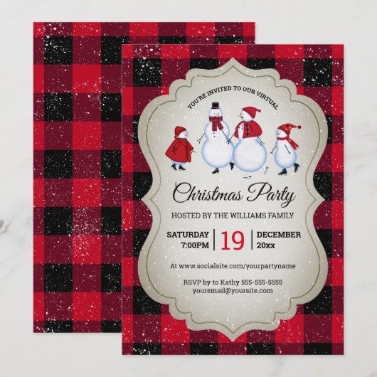 Virtuele kerstfeestdag Snowman Red Buffalo Pset Kaart (Voorkant / Achterkant)