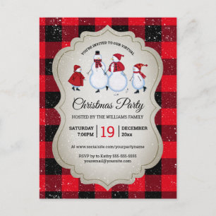 Virtuele kerstfeestdag Snowman Red Buffalo Pset Uitnodiging Briefkaart