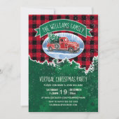 Virtuele kerstfeestdag  vrachtwagen rood geplakt kaart (Voorkant)