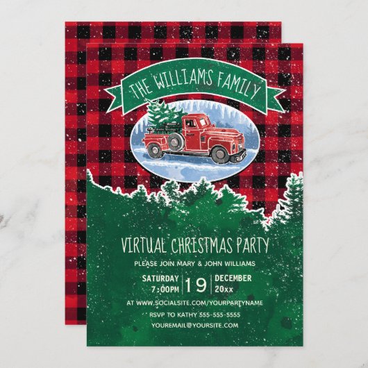 Virtuele kerstfeestdag  vrachtwagen rood geplakt kaart (Voorkant / Achterkant)