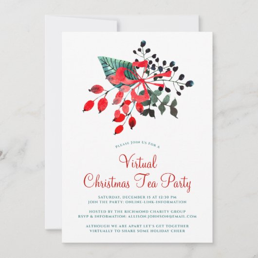 Virtuele kerstfeestdag winterbessen Floral Kaart (Voorkant)