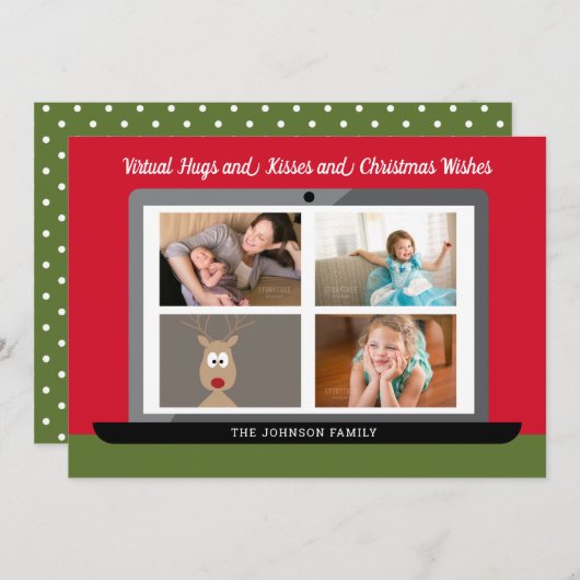 Virtuele kerstwensen - 3 foto-vergadering feestdagenkaart (Voorkant / Achterkant)