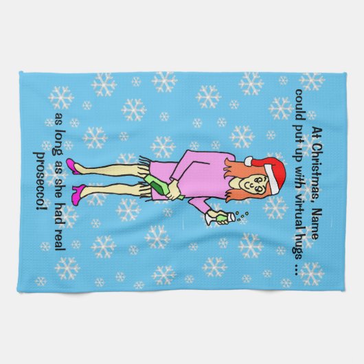 Virtuele knuffels Prosecco Kerstmis Theedoek (Horizontaal)
